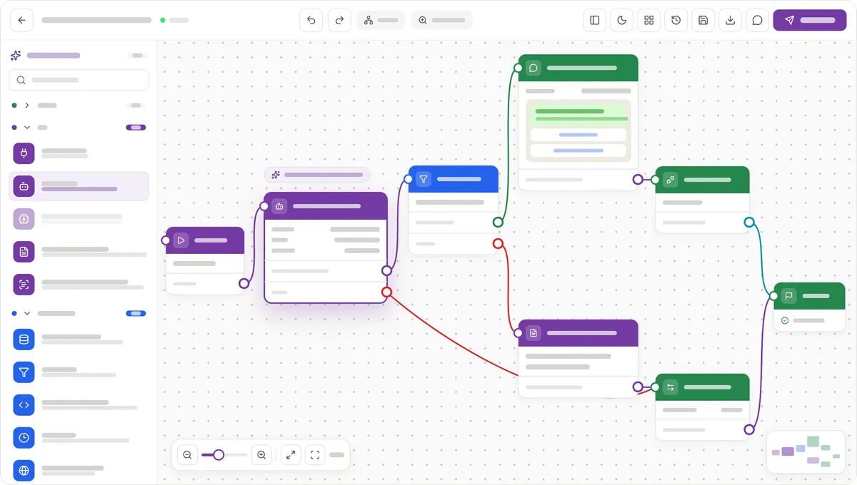 Construtor de fluxos da TakeFlow com o Agente IA em destaque